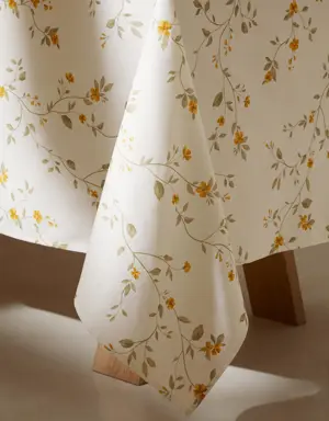 Floral-print cotton tablecloth 170x170cm