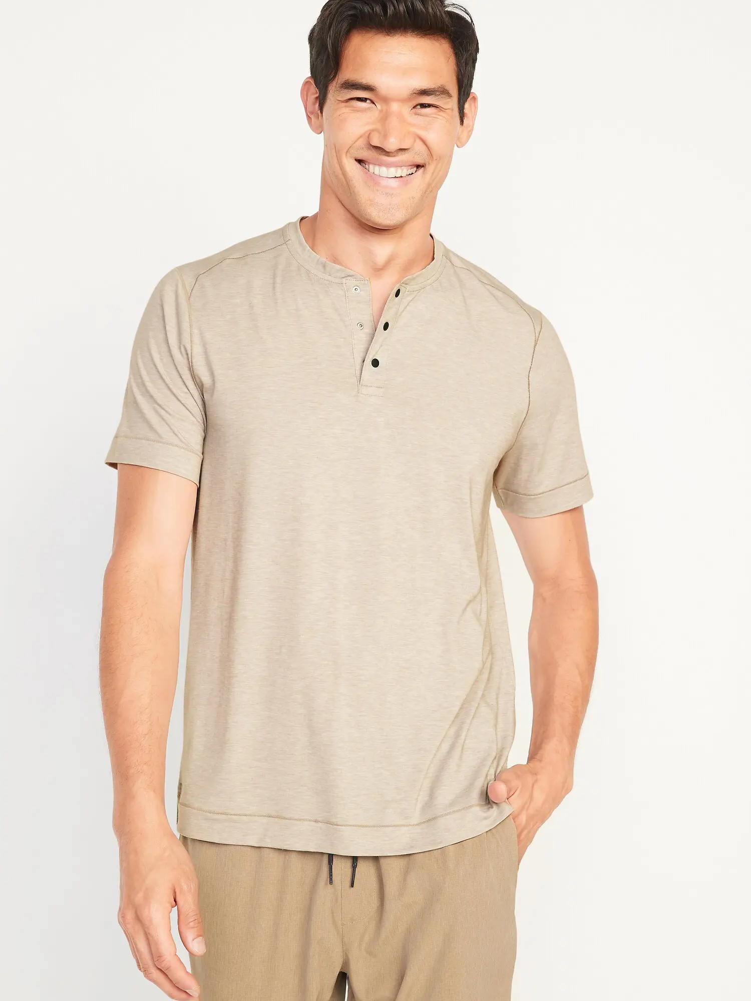 Old Navy Beyond 4-Way Stretch Henley T-Shirt beige. 1