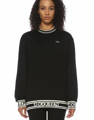 Oversize Siyah Şeritli Logo Bantlı Sweatshirt