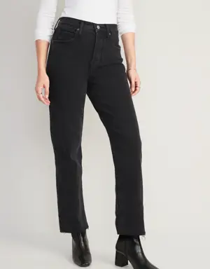 Extra High-Waisted Button-Fly Sky-Hi Straight Cut-Off Black Jeans for Women black