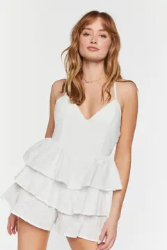 Forever 21 Forever 21 Eyelet Tiered Romper White. 2