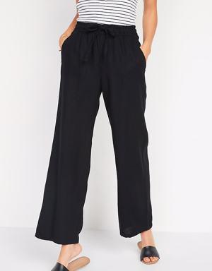 High-Waisted Wide-Leg Linen-Blend Pants for Women black