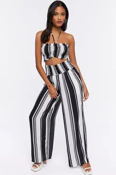 Forever 21 Forever 21 Cropped Halter Top &amp; Pants Set Black/White. 2