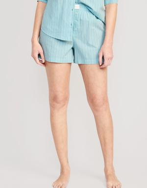 High-Waisted Printed Poplin Pajama Shorts for Women -- 3.5-inch inseam blue