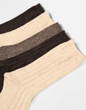 5'li Paket Kadın Yün Soket Çorap Desenli