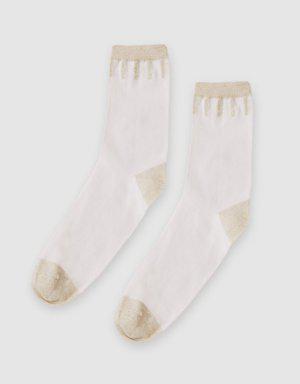 Simli Soket Beyaz Çorap
