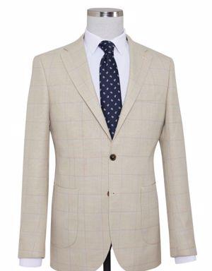 Bej Slim Fit Kareli Ceket
