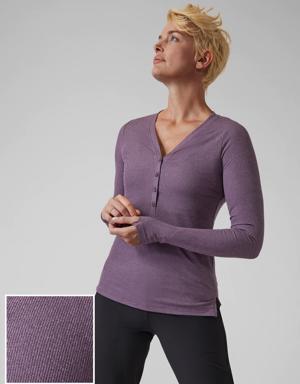 Athleta Uptempo Ribbed Henley Top purple