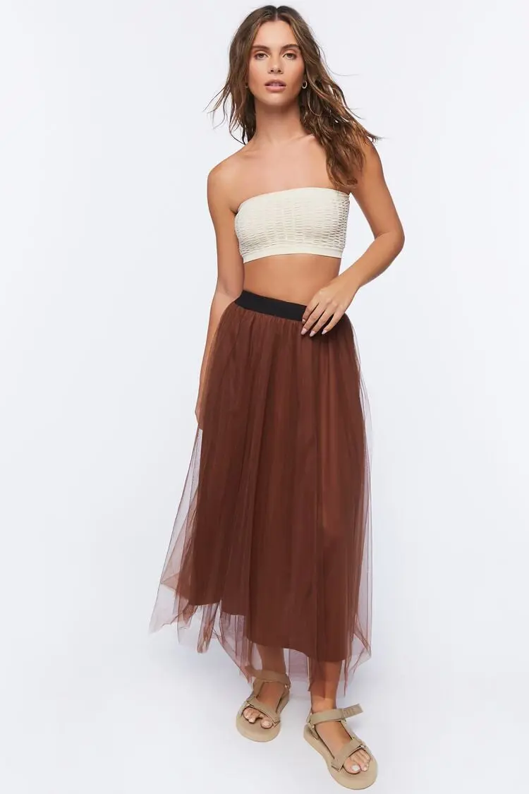 Forever 21 Forever 21 High Rise Mesh Midi Skirt Brown. 1