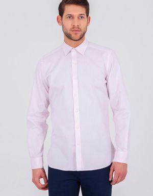 Pembe Slim Fit Düz 100% Pamuk Uzun Kol Oxford Gömlek