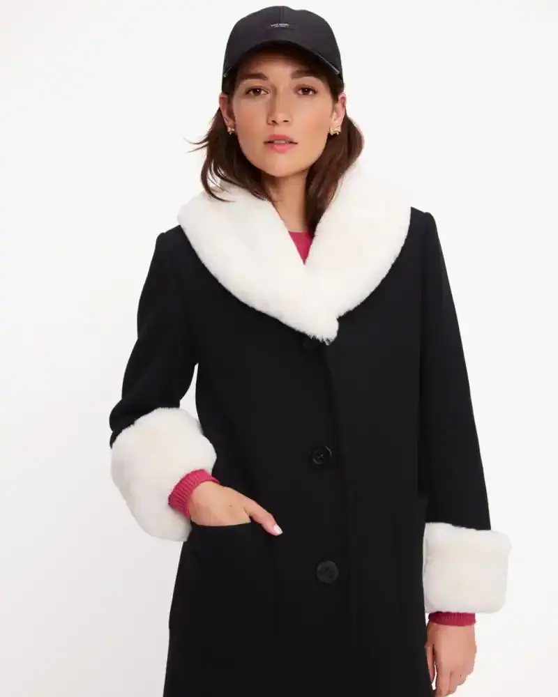 Kate Spade Faux Fur Trim Wool Coat. 2