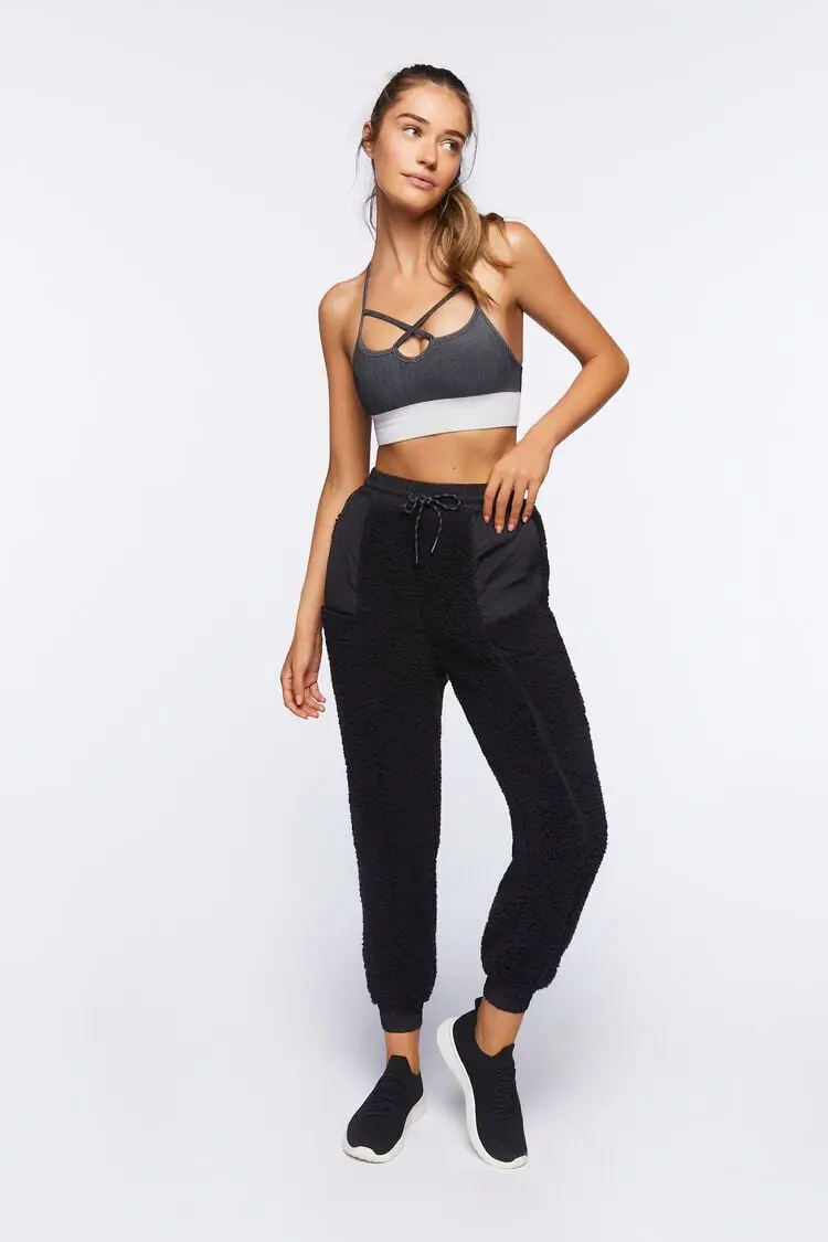 Forever 21 Forever 21 Active Faux Shearling Joggers Black. 1
