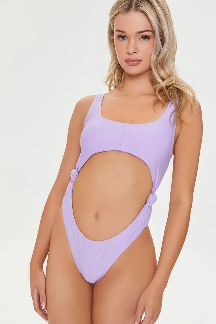 Forever 21 Forever 21 Cutout One Piece Swimsuit Lavender. 1