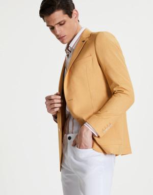 Tween Slim Fit Sarı Desenli Kumaş Ceket