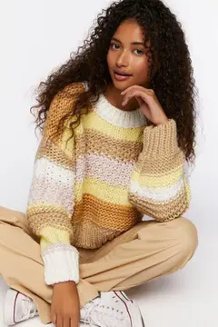 Forever 21 Forever 21 Striped Purl Knit Sweater Cream/Multi. 2