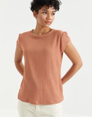 Tarçın Basic Kısa Kol O Yaka Bürümcük Kumaş Kadın T-Shirt - 97225