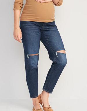 Maternity Full Panel O.G. Straight Ripped Ankle Jeans blue