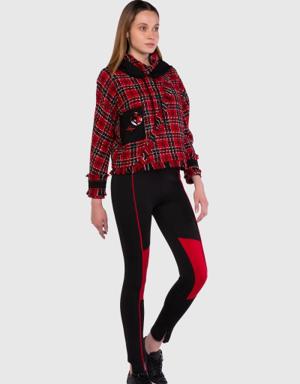 Checkered Tweed Fabric Detailed Red Sweat