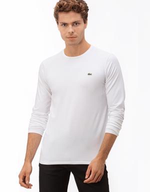 Erkek Slim Fit Uzun Kollu Bisiklet Yaka Beyaz T-Shirt