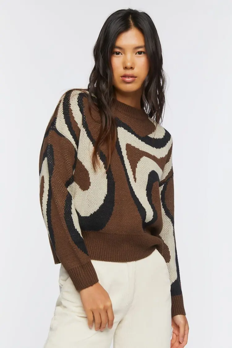 Forever 21 Forever 21 Abstract Marble Print Sweater Brown/Multi. 1