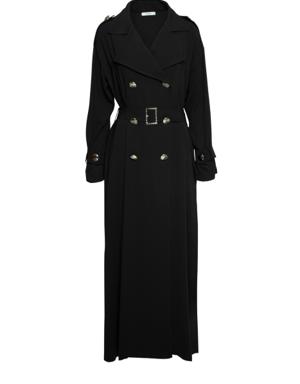 Comfortable Cut Black Trench Coat with Slits in the Form of a Kimono