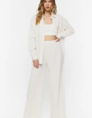 Forever 21 Seersucker Shirt &amp; Pants Set Ivory