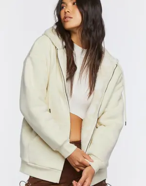 Forever 21 Faux Shearling Zip Up Hoodie Vanilla