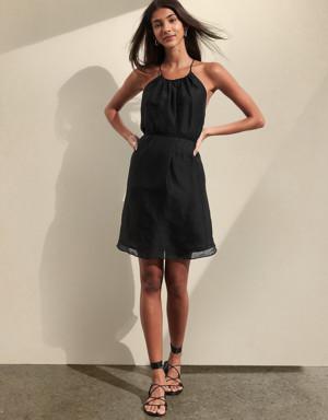 Petite Ramie Backless Halter Dress black