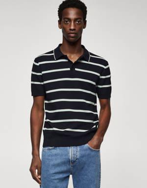 Striped textured knitted polo shirt