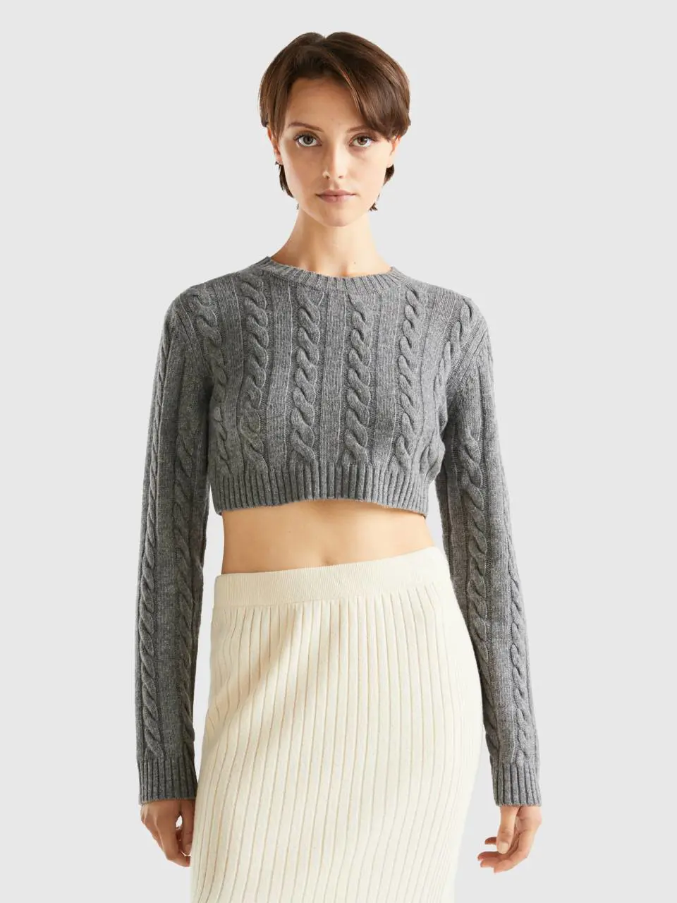 Benetton cropped sweater with cables. 1