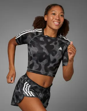 Adidas Own the Run 3-Stripes Allover Print Tişört