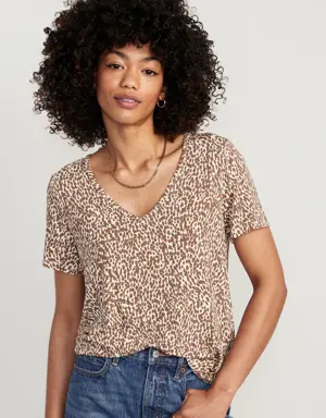 Luxe V-Neck Printed T-Shirt for Women brown