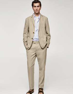 Slim fit linen cotton-blend blazer