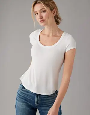 Soft & Sexy Short-Sleeve Scoop Neck Ribbed Tee