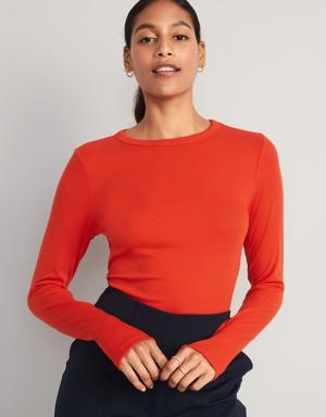 Old Navy UltraLite Long-Sleeve Crew-Neck Ribbed Cropped Top for Women red