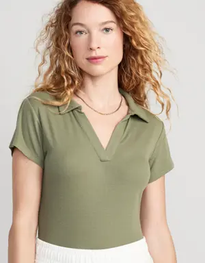 UltraLite Rib-Knit Cropped Polo Shirt for Women green