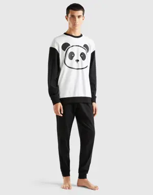 two-tone pyjamas with panda print