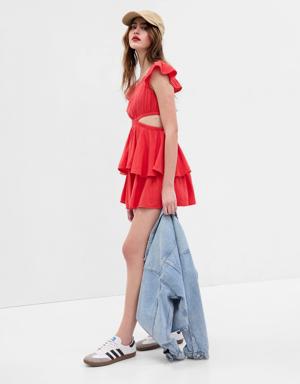 PROJECT GAP Side Cutout Ruffle Hem Mini Dress red