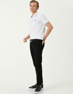 Slim Fit Beyaz Polo Yaka Pike T-shirt