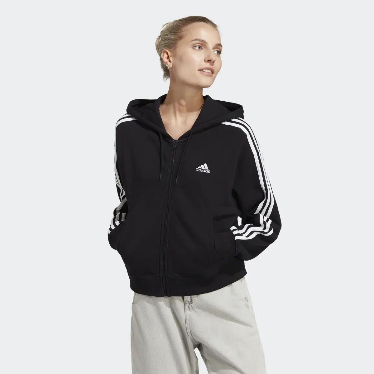 Adidas Essentials 3-Stripes French Terry Bomber Full-Zip Hoodie. 2