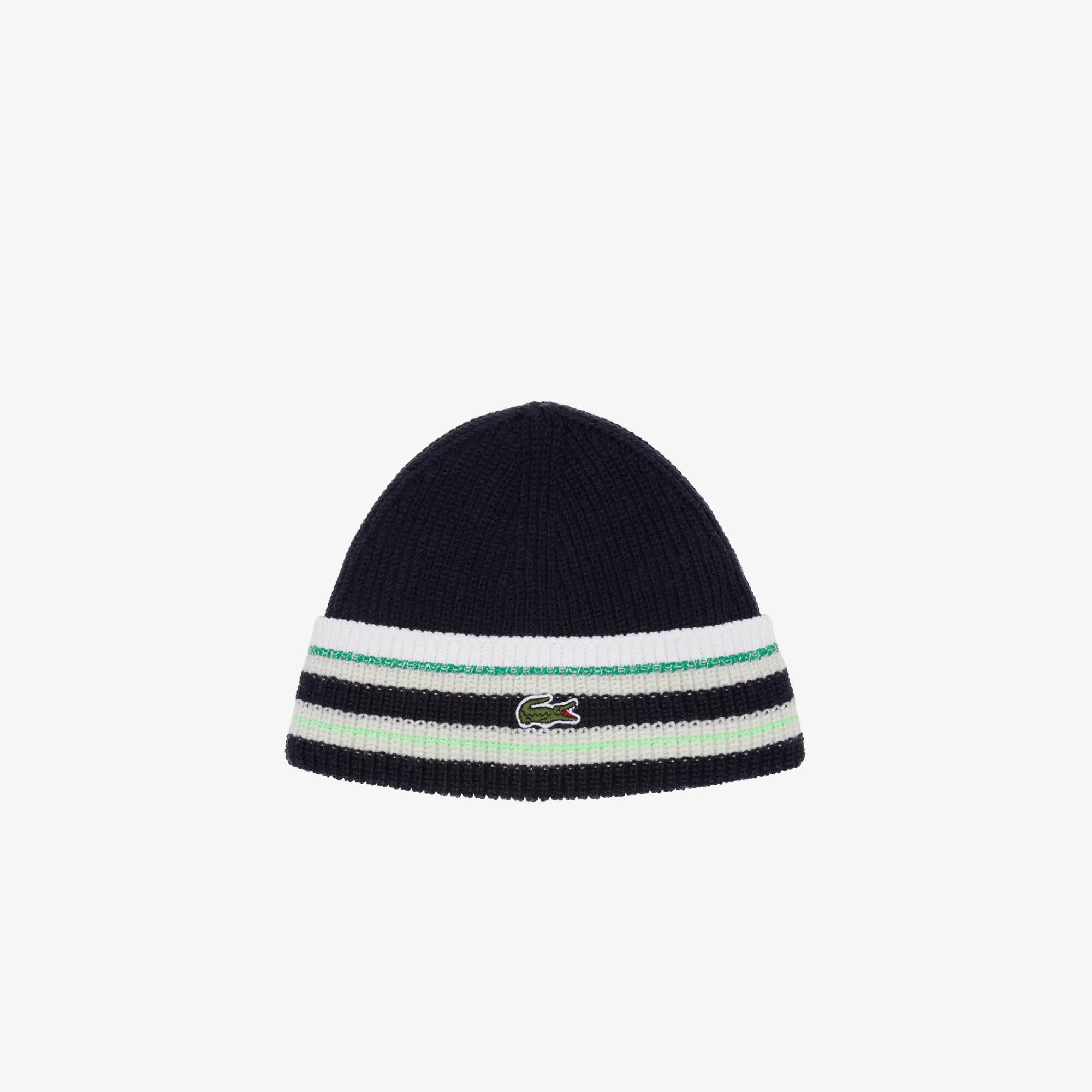Lacoste French Made Striped Wool Beanie. 1