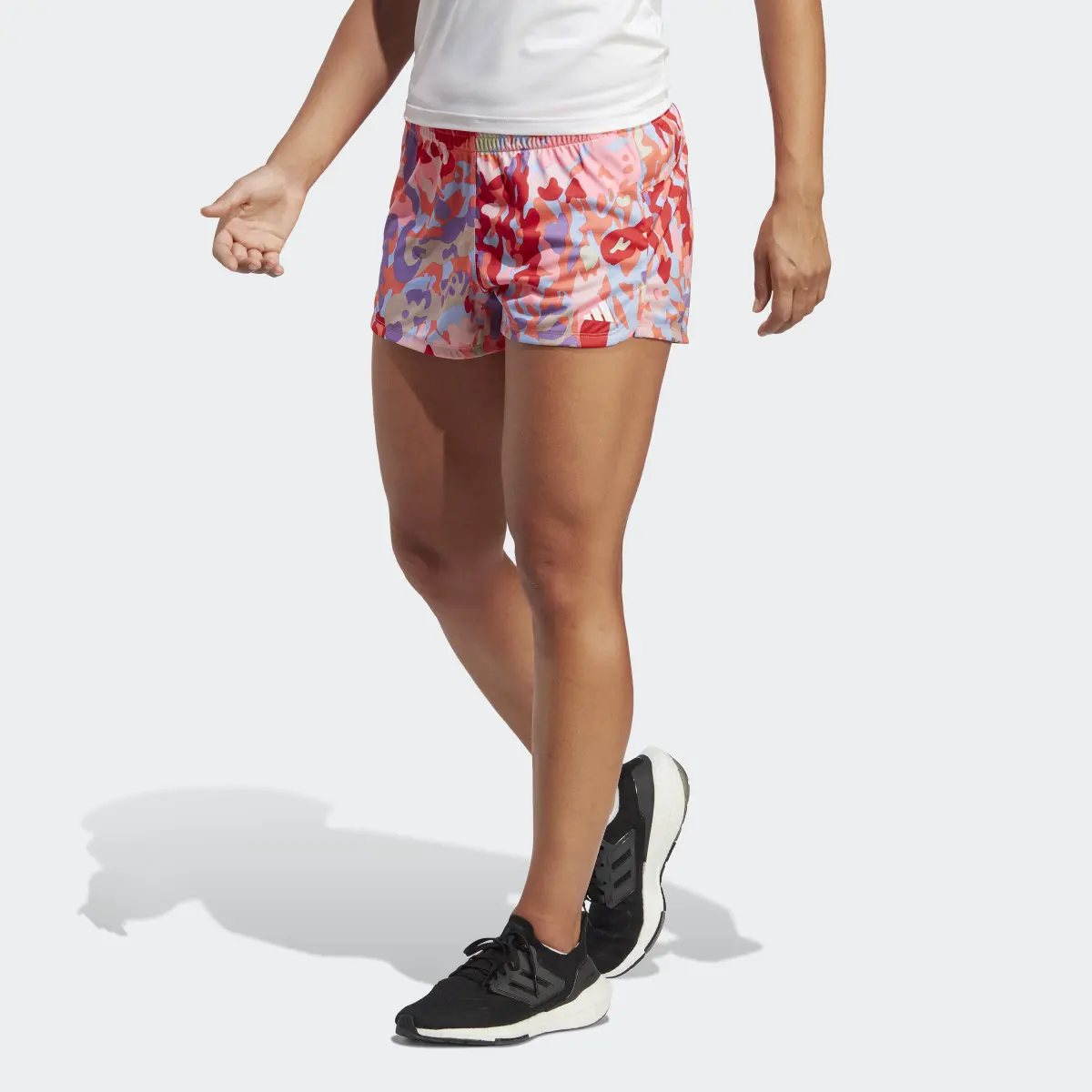 Adidas Pacer AEROREADY Train Essentials Minimal Branding Floral Print Shorts. 2