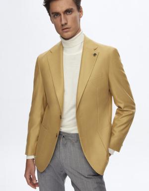 Damat Slim Fit Sarı Düz %100 Yün Kumaş Ceket