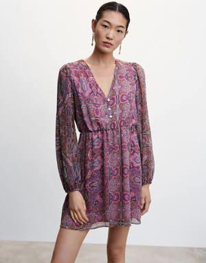 Paisley print dress with buttons