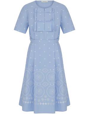 Sky Blue Vintage Print Midi Dress