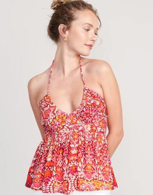 Crinkled Floral Halter Top for Women multi