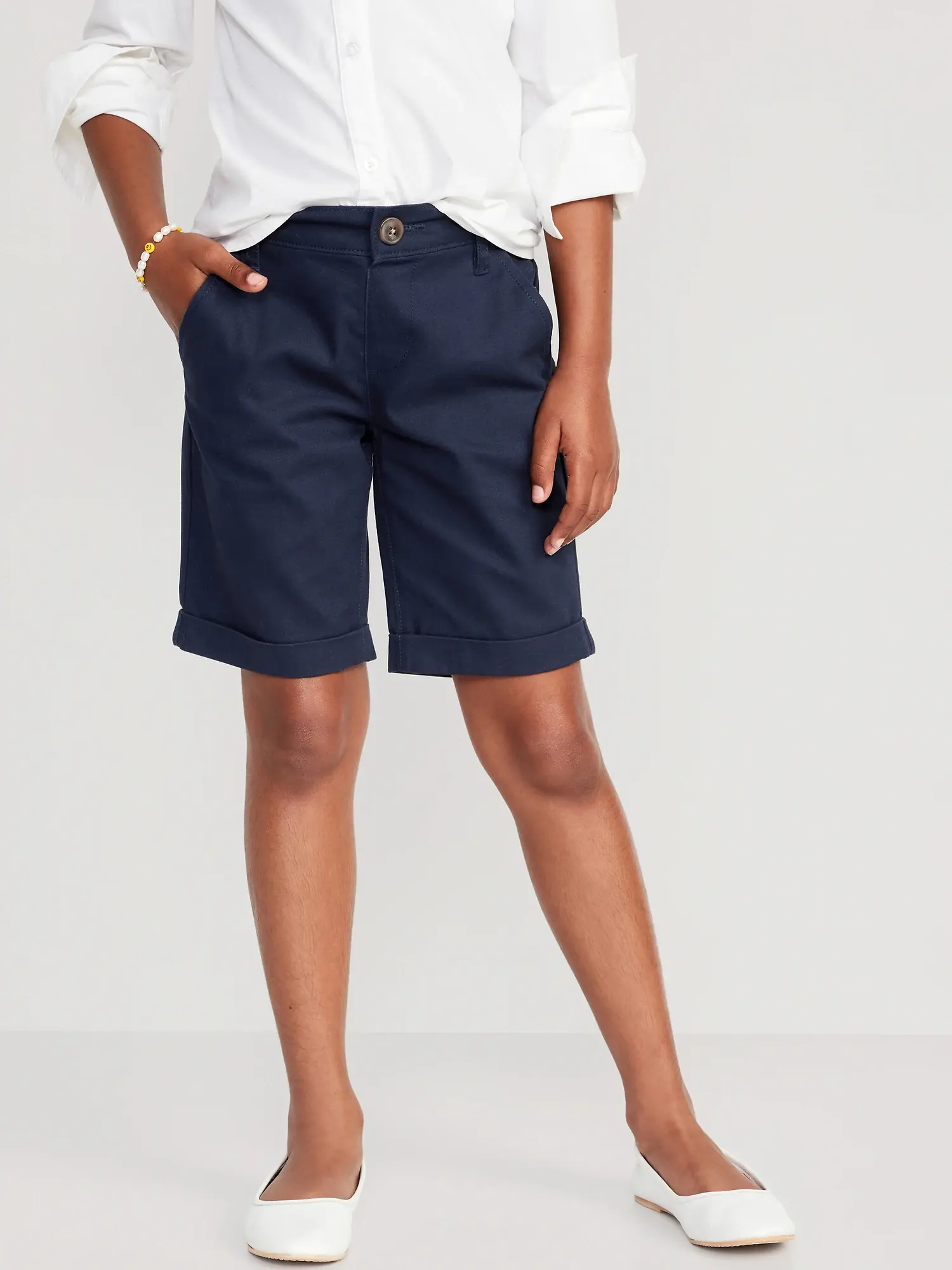 Old Navy School Uniform Pull-On Bermuda Shorts for Girls blue. 1