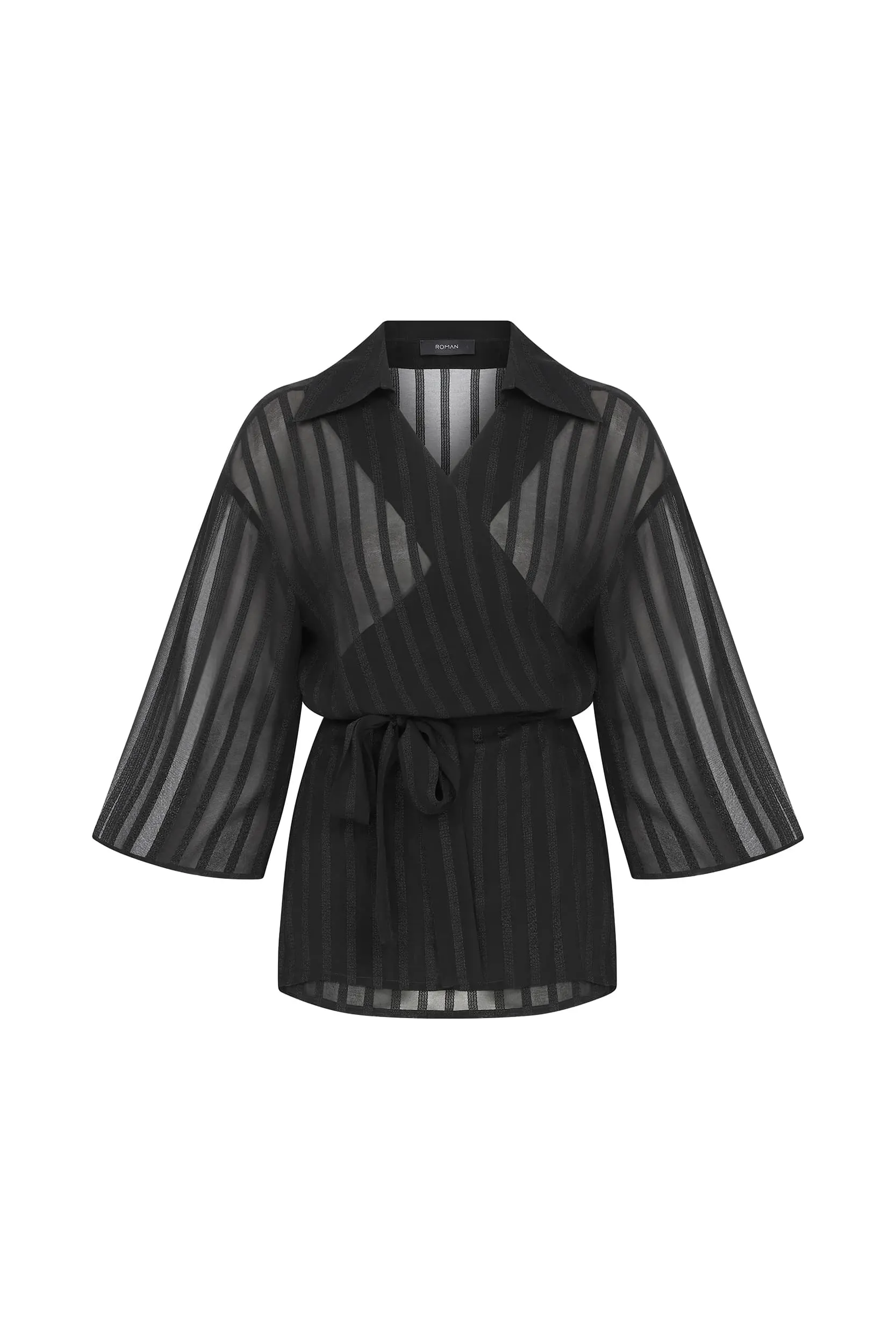 Roman Kimono Sheer Black Women's Shirt - 4 / Black. 1