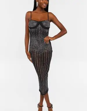 Forever 21 Sheer Rhinestone Midi Dress Black