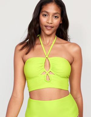 Cropped Cutout Halter Longline Bikini Swim Top for Women green